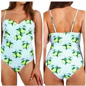 Cupshe Lime Lemon Striped One Piece Swimsuit Size Small Underwire Bustier Cups